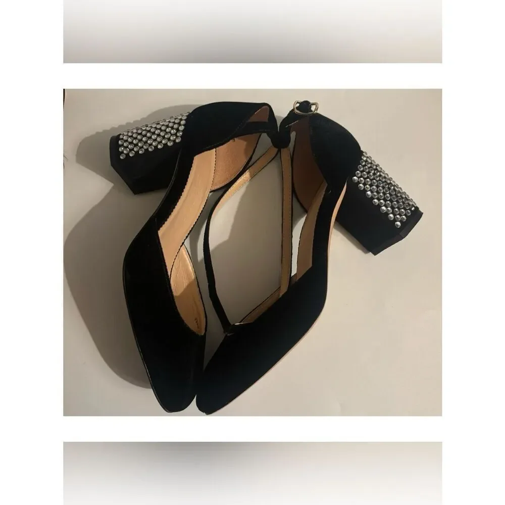 J. Crew Maisie Studded Heels in Black Velvet Size 6